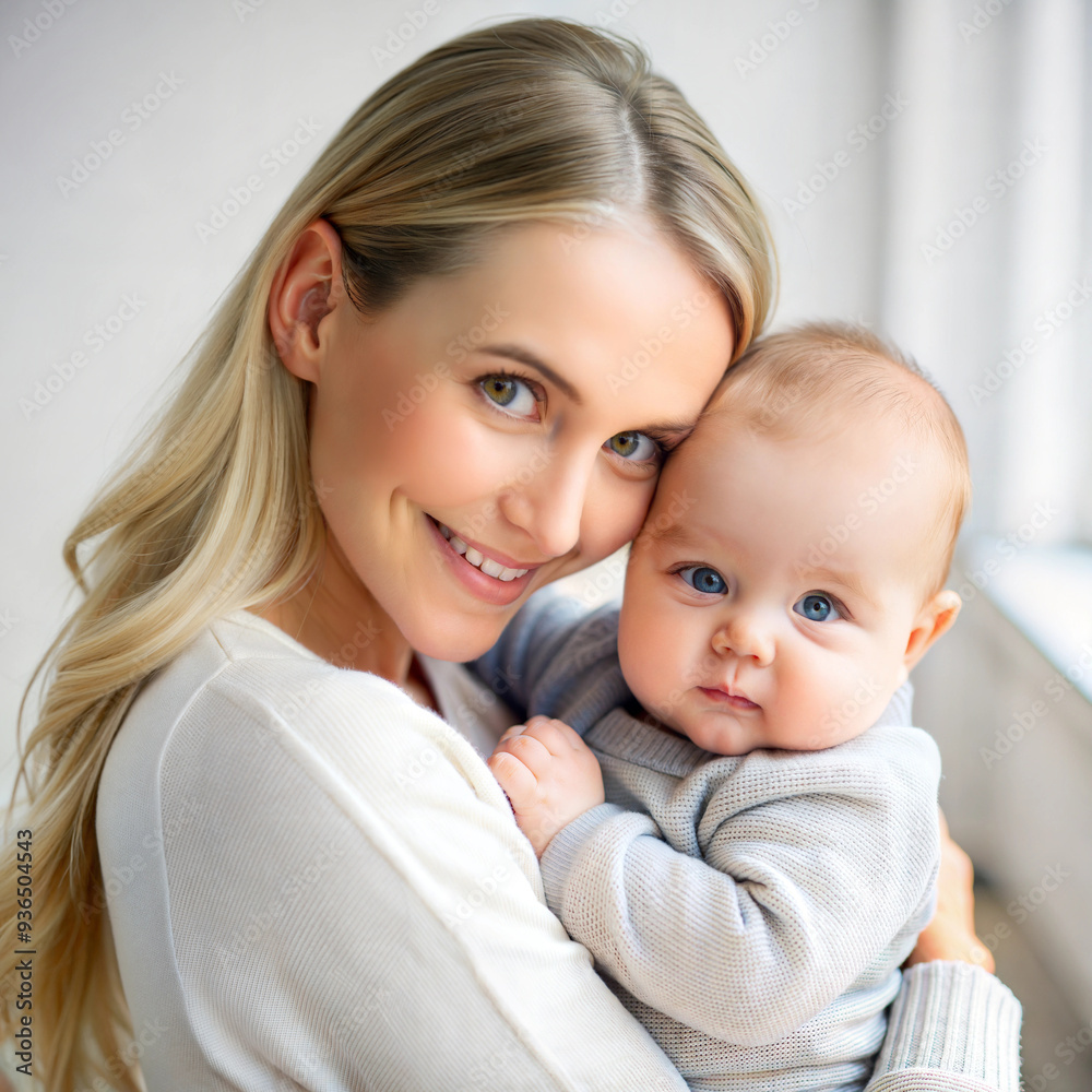 Close-up of a young European mother holding her baby Close-up of a young European mother holding her baby