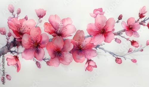 Watercolor Painting of Pink Cherry Blossoms