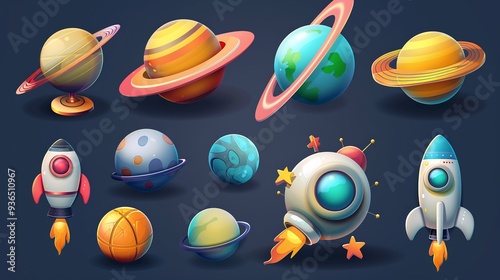 Cartoon Planets, Rockets and Stars