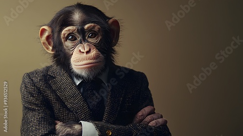 Sophisticated Simian A Chimpanzee in Business Attire Ponders the Corporate World