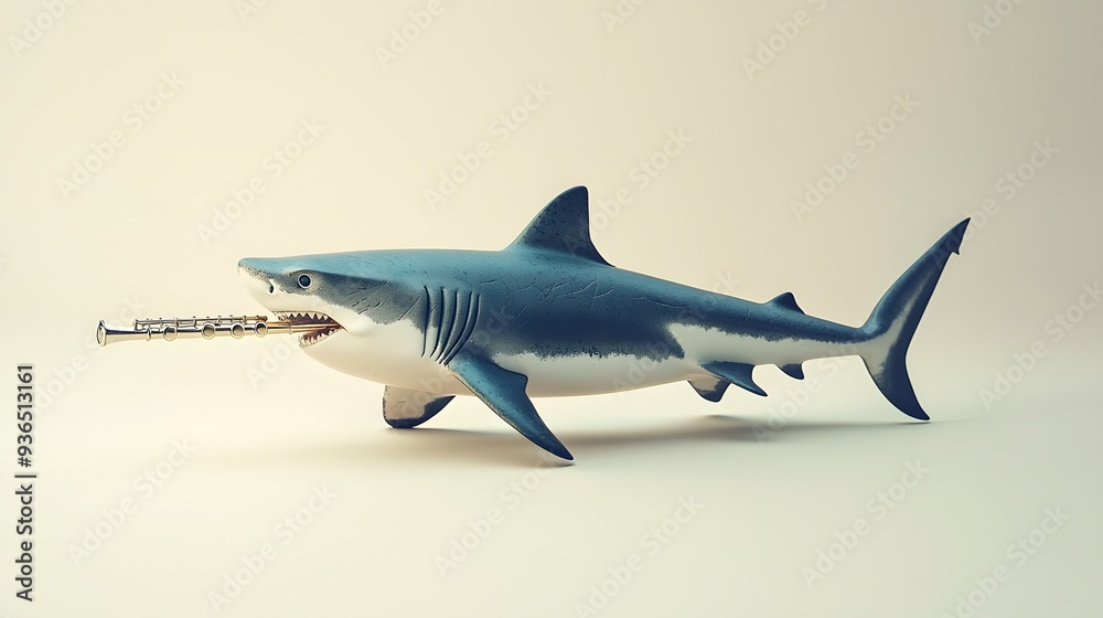 Obraz premium Surreal Underwater Shark Playing a Flute in the Ocean