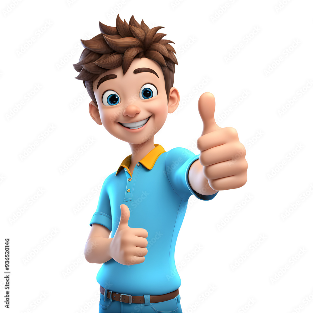 Cheerful cartoon boy with thumbs up on transparent white background, perfect for positive messaging. Generative AI Cheerful cartoon boy with thumbs up on transparent white background, perfect for positive messaging. Generative AI