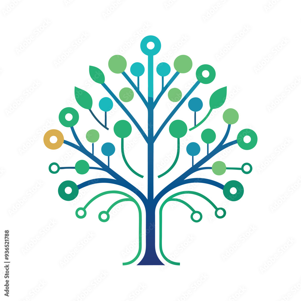 Obraz premium Minimalist Technology Tree Vector Logo Illustration on White Background