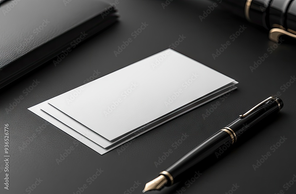 Blank Business Card Mockup with Pen Blank Business Card Mockup with Pen