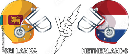 Sri Lanka Vs Netherlands 3D Illustration vector flags over cricket Helmet for Versus Match with Transparent Background
