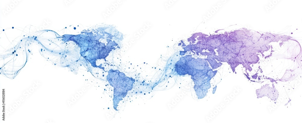 A digital drawing of two map outlines with dots connecting them, representing a global network and connectivity Generative AI A digital drawing of two map outlines with dots connecting them, representing a global network and connectivity Generative AI