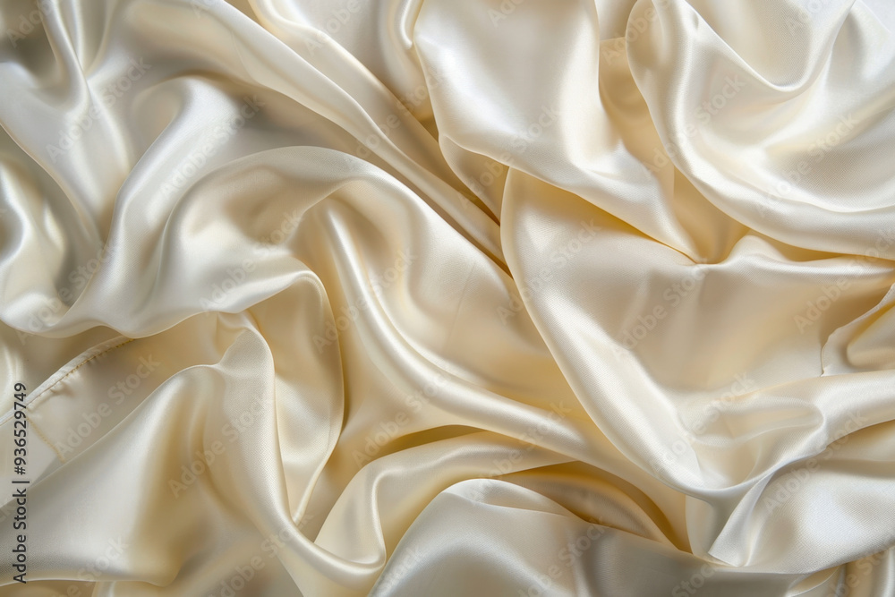 Obraz premium This cream-colored silk texture background features a silky, soft surface with a delicate luster, offering a sophisticated and elegant appearance ideal for adding a touch of refinement to any design