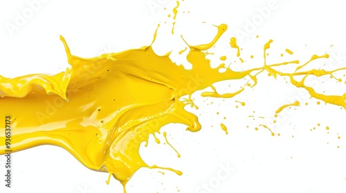 Yellow Paint Splash. Dynamic Brush Stroke in Vibrant Yellow on White Background