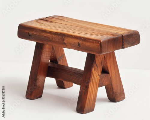 Wooden Stool Bench. Small Comfortable Seat to Sit and Relax photo