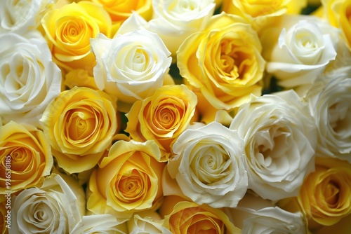 Yellow and White Roses. Beautiful Nature Macro Shot of Roses for Wedding