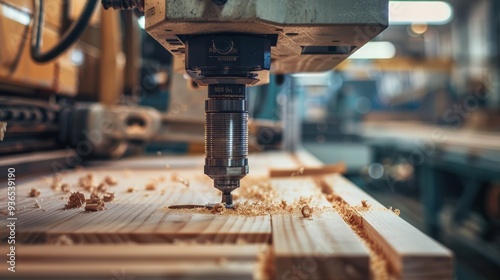 Wood Factory. Computer Numerical Control Router in Industrial Woodworking Machine