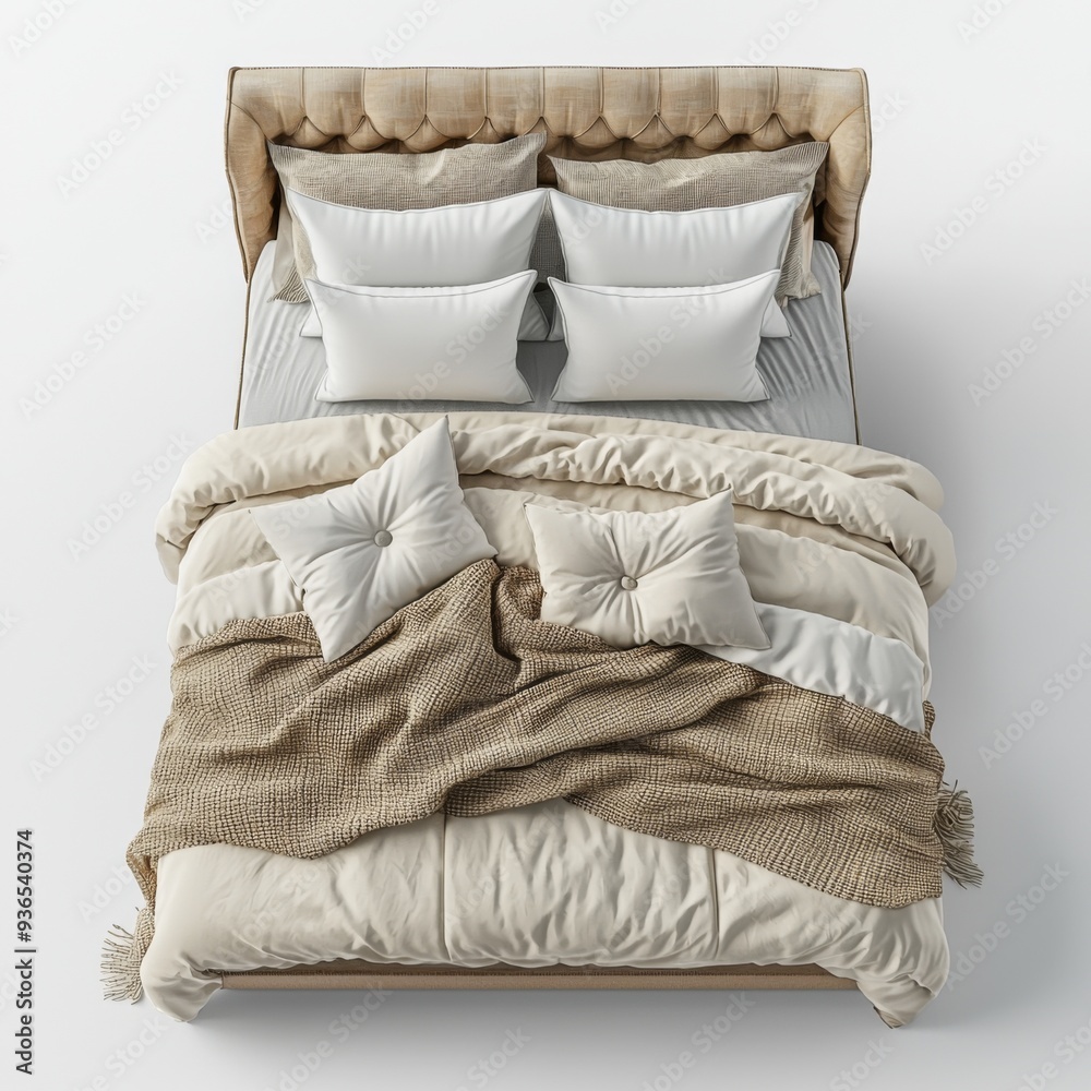 Obraz premium Classic bed with pillow and throw created with generated ai