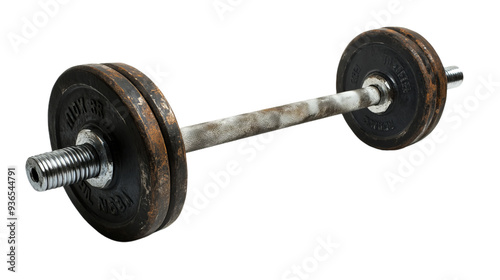 rusty dumbbell isolated on white background, transparent png cutout