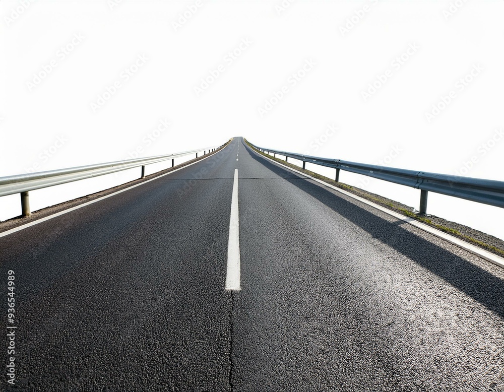 Fototapeta premium Straight asphalt road isolated on white background