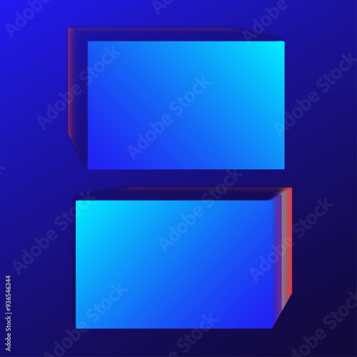 Two blue boxes with red borders positioned on a blue background, creating a striking visual contrast