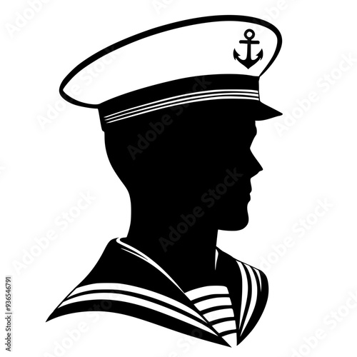 Silhouette sailor , man wear navy cap hat