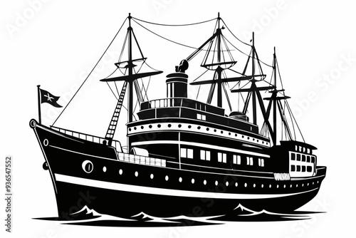 ship vector silhouette illustration. vintage Sailing bote