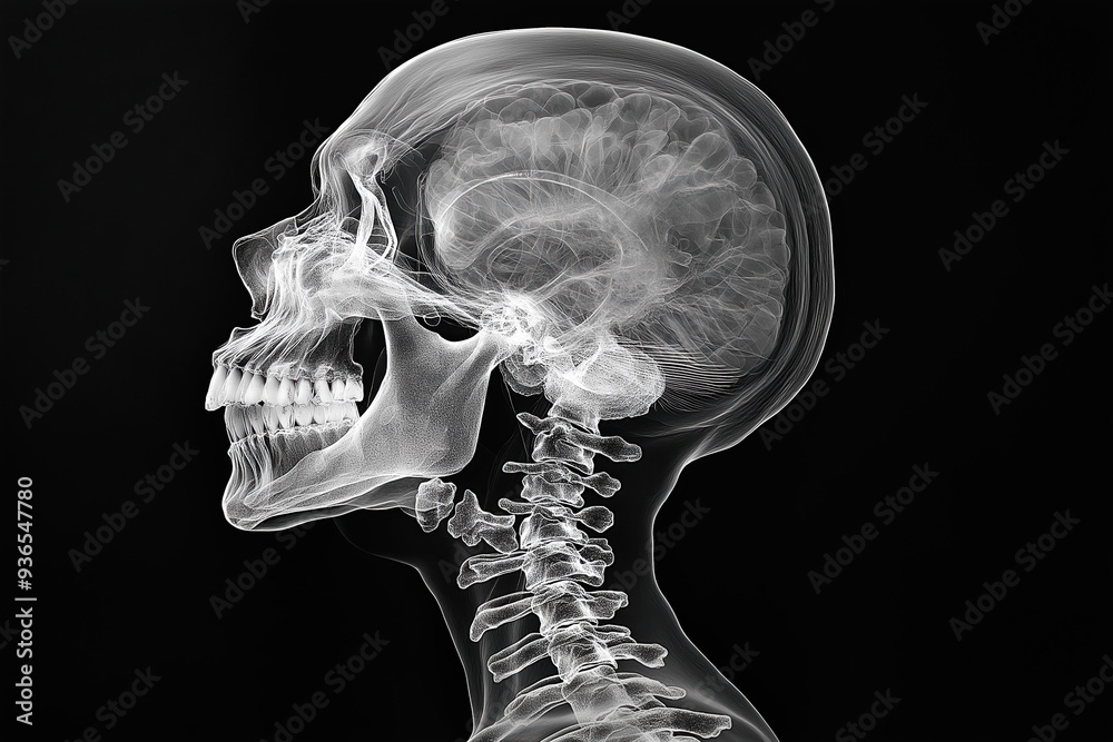 A skull is shown in a black and white photo A skull is shown in a black and white photo