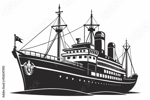 ship vector silhouette illustration. vintage Sailing bote