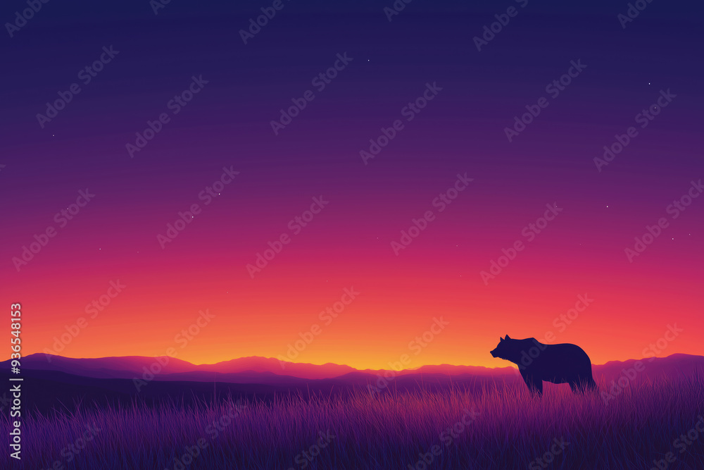 A bear is standing in a field of purple grass A bear is standing in a field of purple grass
