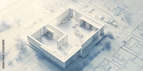 Fototapeta Naklejka Na Ścianę i Meble -  3d small house model on architecture floorplan created,house model with architecture floorplan