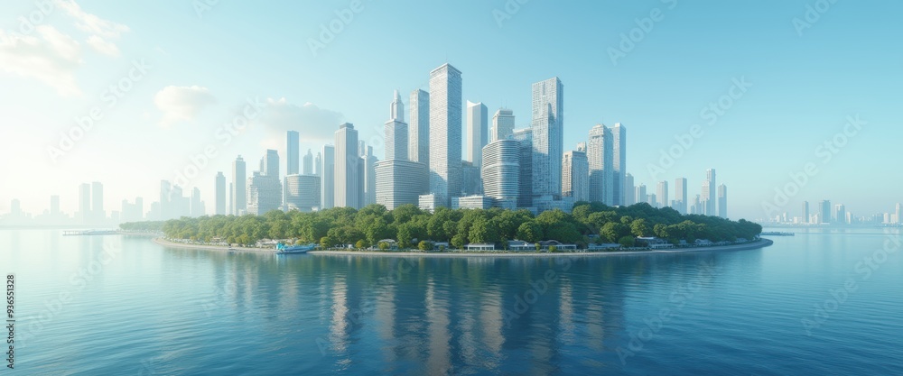 A stunning modern cityscape on an island, showcasing a blend of nature and urban architecture, ideal for themes of innovation, sustainability, and future living. A stunning modern cityscape on an island, showcasing a blend of nature and urban architecture, ideal for themes of innovation, sustainability, and future living.