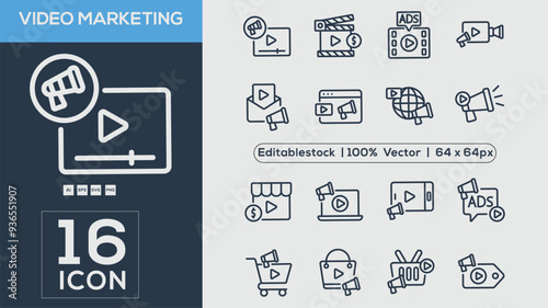 Video Marketing Outline icons collection. Simple vector illustration.