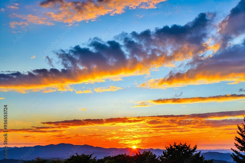 custom made wallpaper toronto digitalA serene landscape with the sun setting behind the mountains in the distance, perfect for a peaceful atmosphere