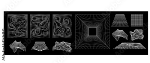 Set of geometry wireframe backgrounds. Vector blanks for posters, business cards, banners, stickers.  Abstract geometric elements for design.