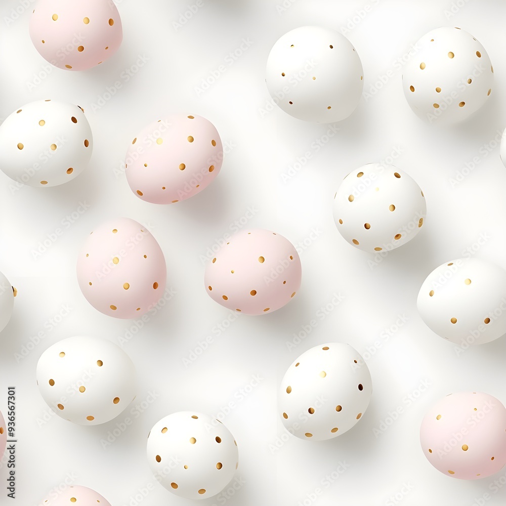 Seamless pattern of white and pink Easter eggs with golden dots on a clean background. Seamless pattern of white and pink Easter eggs with golden dots on a clean background.