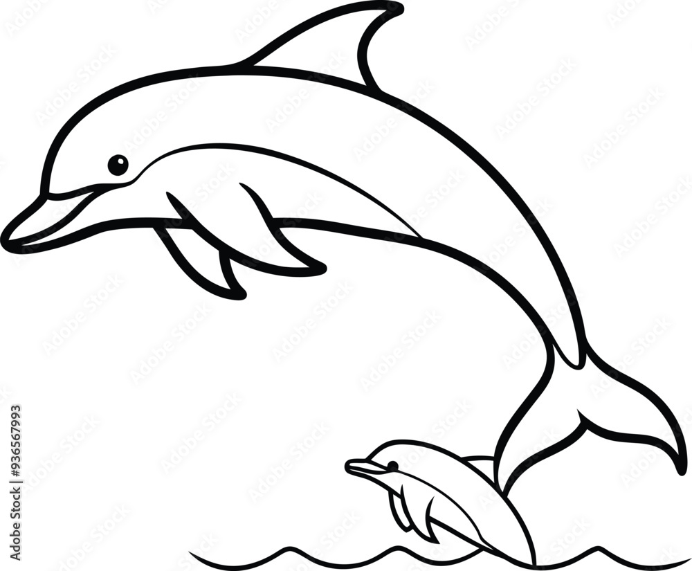 Obraz premium Dolphin with baby coloring book offers fun and imaginative art for kids who love sea creatures 