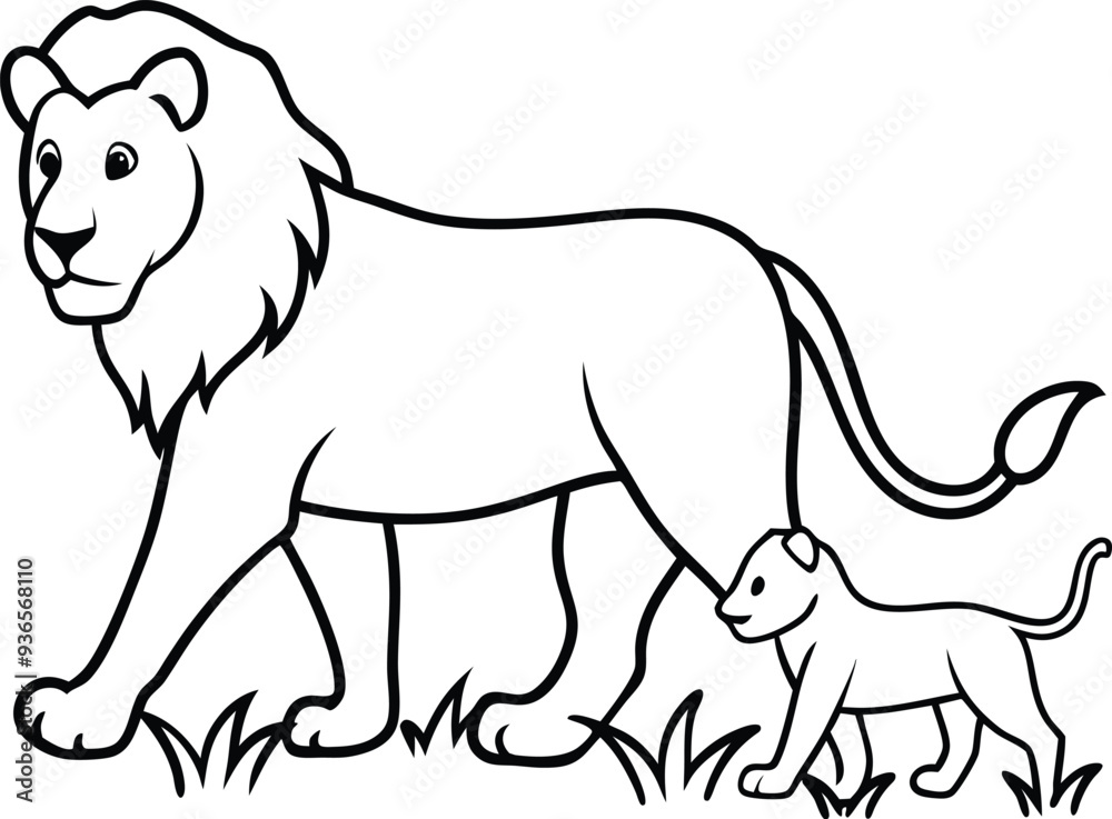 Fototapeta premium Pair of lion line art perfect for kids coloring book fun and creativity in every stroke 