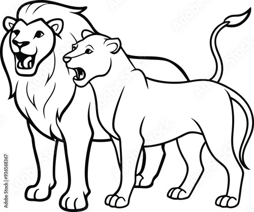 Kids will love coloring this pair of lions drawn in line art making it a great addition to any coloring book collection
