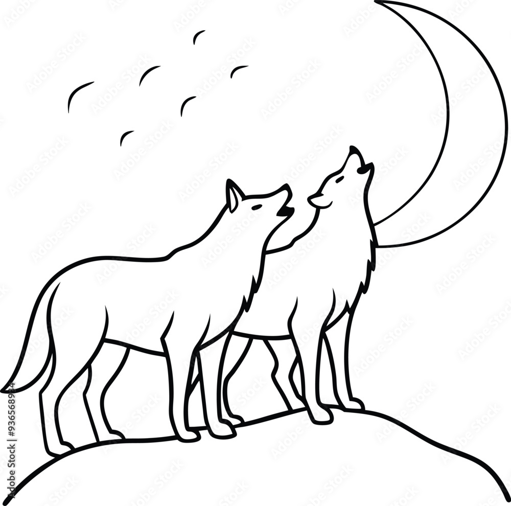 Fototapeta premium Discover fun with this pair-of-wolves line art for kids coloring book filled with exciting designs 