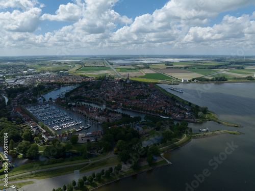 The port of Medemblik, North Holland, The Netherlands. Aerial city overview. photo