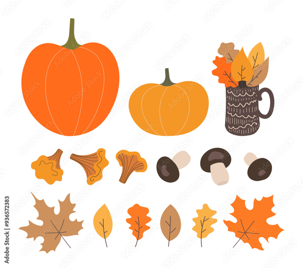 Set of autumn design items, items for thanksgiving day. Set of autumn design items, items for thanksgiving day.