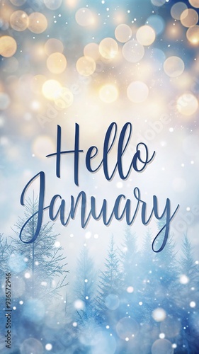 Happy Winter background. Hello January season. Cartoon illustration Template for Poster, Banner, Greeting, Card, Flyer, Cover, Sale, Promotion. Snowfall, Snowy weather. welcome winter design.