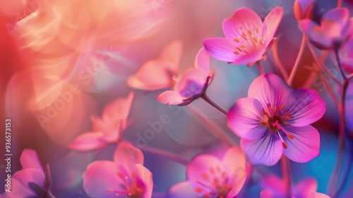 Use early morning or late afternoon sunlight to softly illuminate the pink flowers, highlighting their delicate petals against the lush garden background.