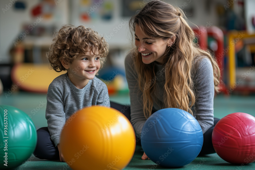 Nursery teacher engaging with her joyful student during creative playtime in a vibrant classroom setting Nursery teacher engaging with her joyful student during creative playtime in a vibrant classroom setting