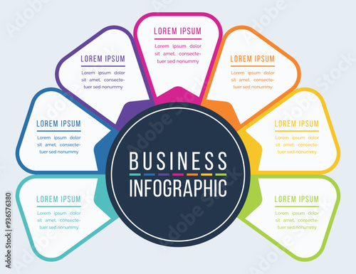 Business Infographic 7 Steps, objects, elements or options infographics design template for business information