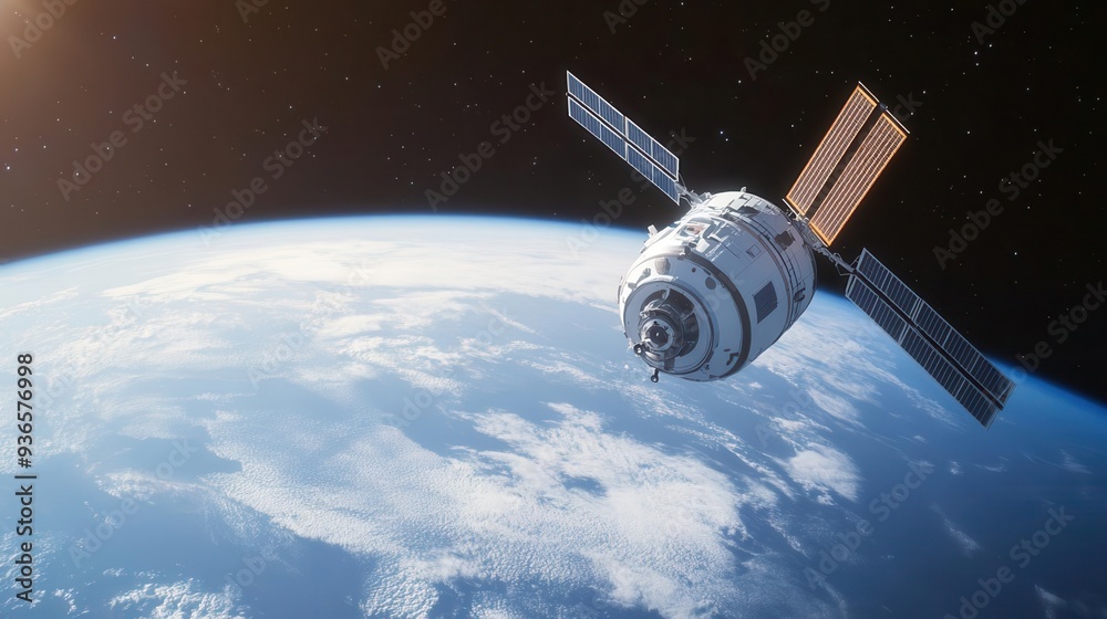 Fototapeta premium A mission to establish a network of space stations dedicated to monitoring and protecting Earth, space exploration, Earth defense, technological innovation
