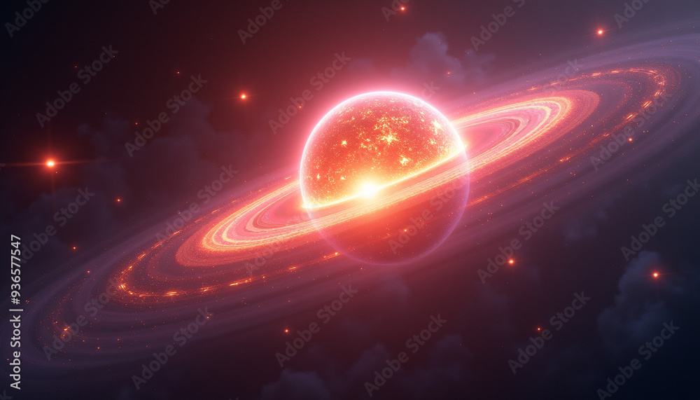 Obraz premium Binary star system with complex orbital interactions between glowing stellar companions creating a dynamic and captivating display.