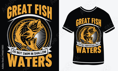 Great fish do not swim in shallow waters t-shirt design, vector T-shirt, Graphic template, fish man, Fishing text t- shirt design Free Vector3.eps. Fishing T-shirt Design Template Print.