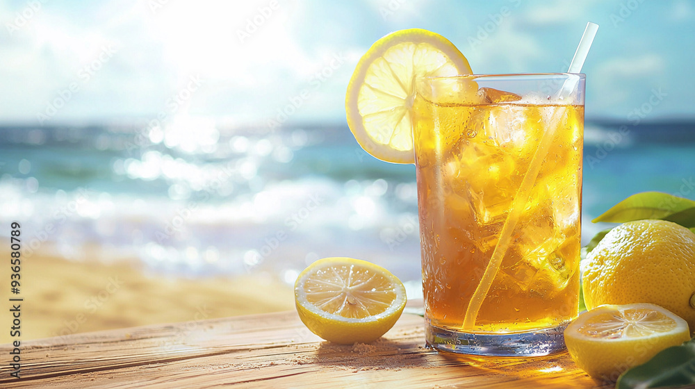 Refreshing Ice Lemon Tea on a Tropical Beach Refreshing Ice Lemon Tea on a Tropical Beach