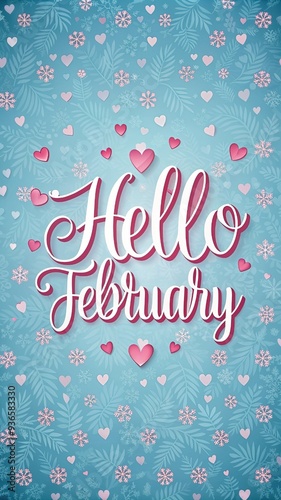 Happy Winter background. Hello February season. Cartoon illustration Template for Poster, Banner, Greeting, Card, Flyer, Cover, Sale, Promotion. Snowfall, Snowy weather. welcome winter design.