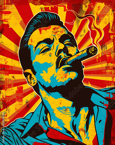 Comic Style Illustration of a Man Smoking a Cigar