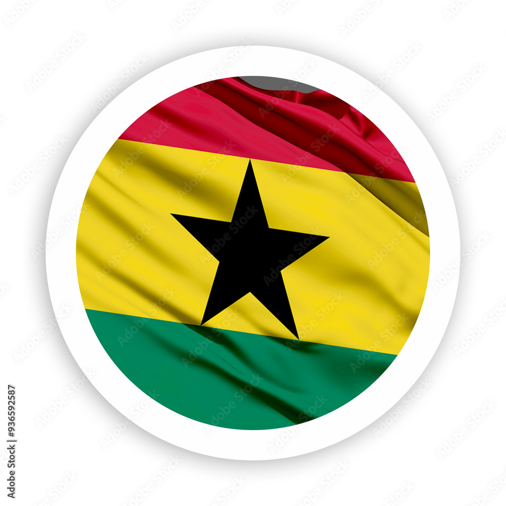 Ghana Waving Flag with White Rounded Circle Frame 