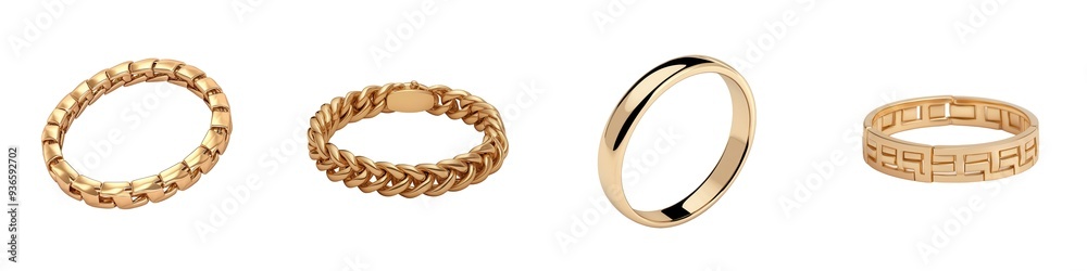 Obraz premium Elegant collection of gold rings showcasing unique designs and textures for fashion and jewelry enthusiasts.