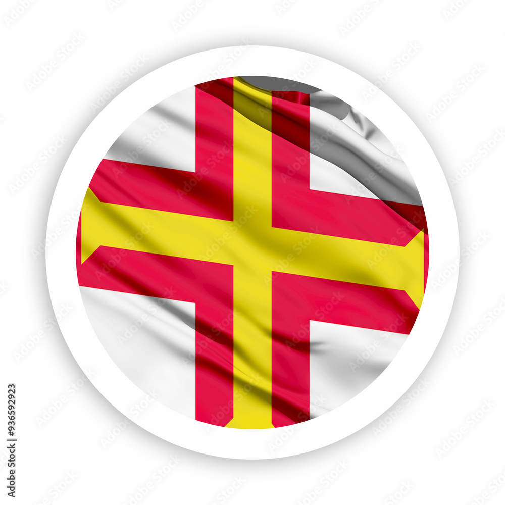 Fototapeta premium Guernsey Waving Flag with White Rounded Circle Frame