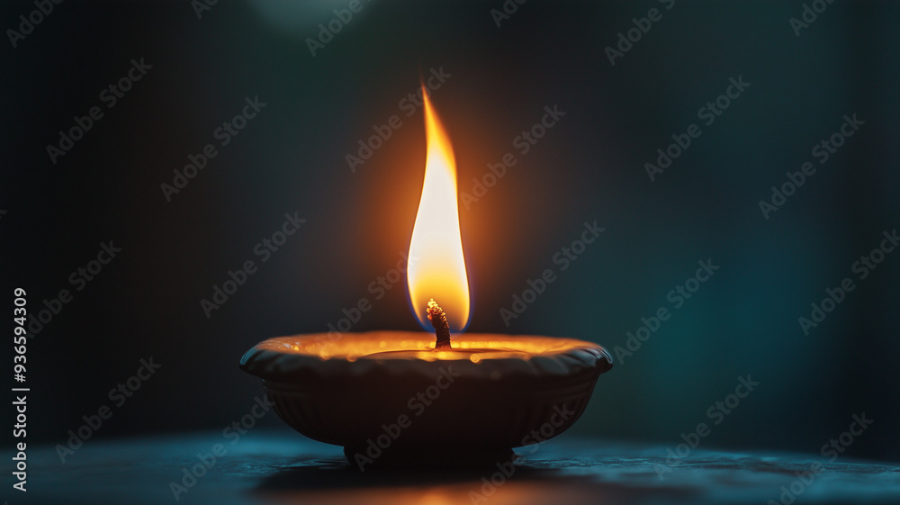 A lit diya symbolizing hope, warmth, and celebration during the evening hours A lit diya symbolizing hope, warmth, and celebration during the evening hours
